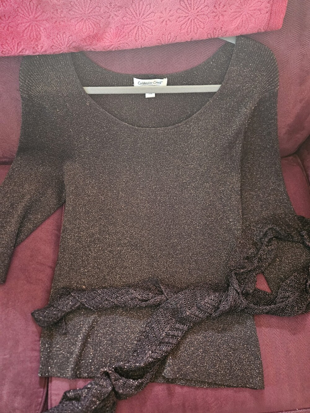 Womens Size XL Sparkle Brown Top With Matching Scarf NWOT